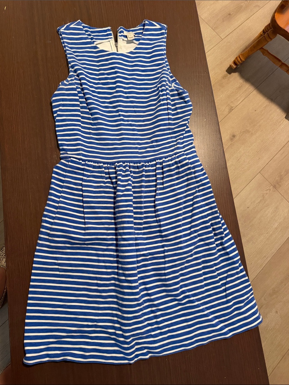 J. Crew Blue and White Striped Sleeveless Day Dress